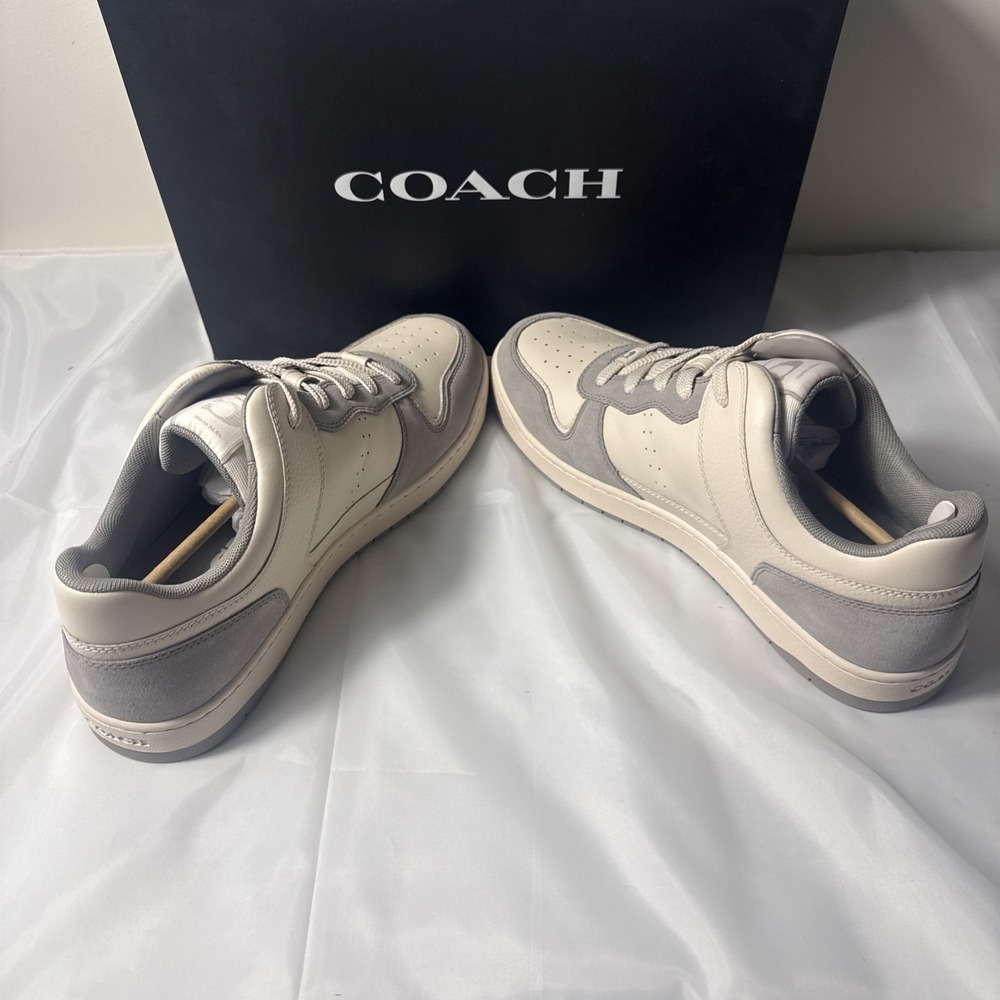 Coach C201 Leather Sneakers Chalk Dove Gray Sizes Mens 7D Womans 8D New $150 - Picture 3 of 9